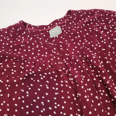 Camisa Anthropologie Maeve Mujer Grande Borgoña Lunares Tilo Blusa Ala de Murciélago Foto 1 de 4