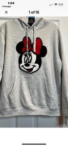Felpa/Felpa con cappuccio Disney MINNIE MOUSE taglia Large grigia donna nuova con etichetta - Foto 1 di 6