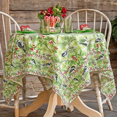 April Cornell Chickadee Check Holiday Tablecloth 54 x 54 Breakfast Cloth Green - Image 1 of 4