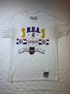 Mitchell & Ness 1991 Unisex NBA Finals T-Shirt White Graphic Basketball Size L - Picture 1 of 8