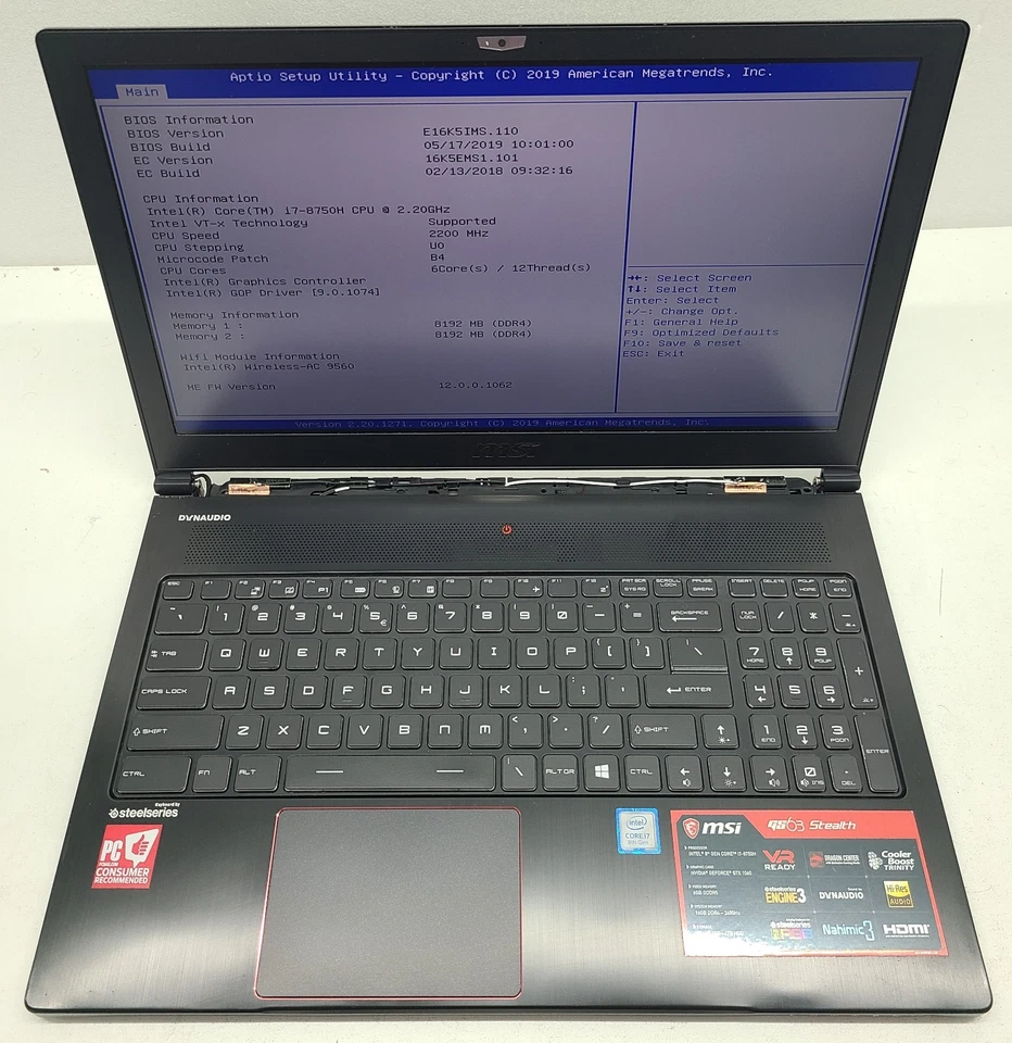 MSI GS63 Stealth 8RE Laptop Intel i7-8750H 16GB 256GB M.2 GTX 1060 No OS (FL) - Image 1 of 4