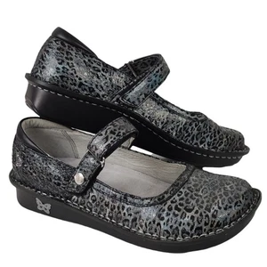 Alegria Grau Schwarz Animal Print Mary Jane Plateau 37 Neu ohne Etikett - Bild 1 von 8