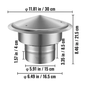 Succebuy Chimney Cap 6 Inch 304 Stainless Steel round Roof Rain Cap 11.81-Inch I - Picture 1 of 13
