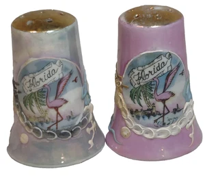 Vintage Dragonware Moriage Salz & Pfefferstreuer Florida Pink & Blau Flamingo Japan - Bild 1 von 10