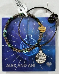 Alex and Ani Hello Winter Bracelet Bangle Set Of 2 Metallic Accent Bangles - Picture 1 of 4