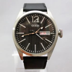New Guess W0658G2 Date, Black Leather Band IP Steel Case Men Watch - Picture 1 of 6