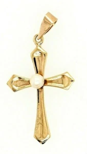Pearl & 9ct Yellow Gold Cross Pendant Fine Religious Jewellery - Picture 1 of 10