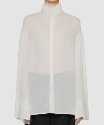 $2000 The Row Women's White Sheer Button-Front Shirt Top Size Medium - Image 1 of 3