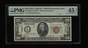 DBR 1934-A $20 FRN Hawaii LA Block Fr. 2305 PMG 45 EPQ Serial L31079158A - Picture 1 of 2
