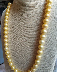 20" Natural South Sea Golden Yellow Baroque Pearl Necklace 14k Gold P - Picture 1 of 4