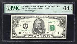 FR. 2120-J* 1981 $50 *STAR* FEDERAL RESERVE NOTE KANSAS CITY, MO PMG UNC-64EPQ F - Picture 1 of 2