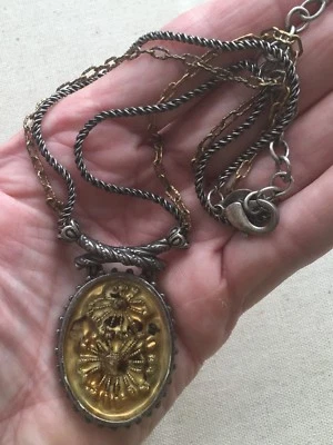 Chico's Pendant Necklace Flower-Resin Double-Chain Two-Tone 16-19" - Image 1 of 4