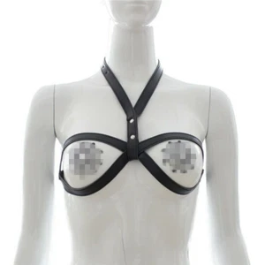 Fetisch Bondage Wear Kunstleder Dessous Harness Fantasy Top offener BH Bustier - Bild 1 von 7