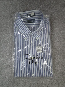 Vintage Christian Dior Dress Shirt Mens 16 Blue White Cotton Blend New - Picture 1 of 4