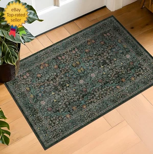 Dark Green Washable Entry Rug - Front Door Throw Rugs Indoor, Non-Slip Bathroom - Picture 1 of 12