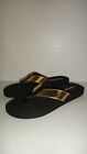 Calvin Klein Women's Ck Logo Flip Flops Thongs Flat Sandals Gold Black Sz 7,8,10