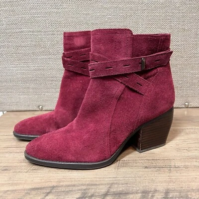 NATURALIZER Womens Fenya Red Wine Suede Ankle Boots Adjustable Straps Heel Sz 7W — 第 1/4 张图片