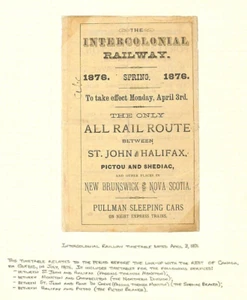 1876 - Intercolonial Railway - St. John, Halifax, Pictou, Shediac - Time Table - Picture 1 of 1