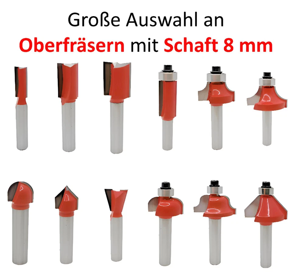 GEFRABO Oberfräser Fräser Nutfräser Fräser für Oberfräse Holzfräser 8 mm Schaft Werkzeug