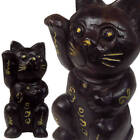 Wooden Beckoning Cat, colored in black, 23oz W4xD4xH8inch Japan antique