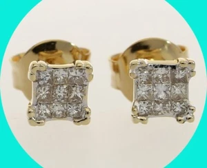 Diamond Cluster Square Stud Earrings .54CT 14K Yellow Gold ¼” - Picture 1 of 6