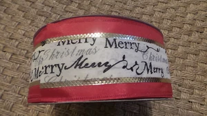 Band Drahtkante Weihnachten 2,5 Zoll x 5 Meter schwarze Schrift auf weißem, rotem & goldfarbenem Rand NEU! - Bild 1 von 7