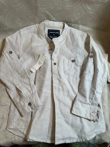 Premium Linen/Cotton Boys Size 3/4 Years Tan Long Sleeve Button Up Shirt NWT New - Picture 1 of 12