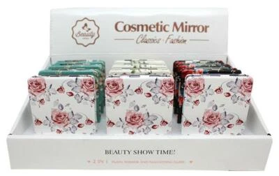 COSMETIC MAKE UP COMPACT MIRROR 2 MIRRORS ONE IS A MAGNIFIER FLOWERS ASSORTED - Image 1 of 4