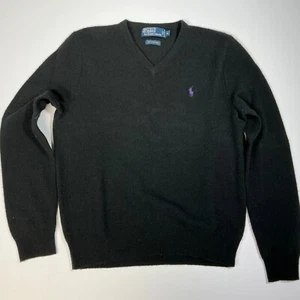 Polo Ralph Lauren Lambswool Sweater V-Neck Purple Logo Black Mens Size M - Bild 1 von 5