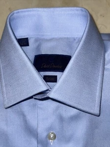 DAVID DONAHUE MENS BLUE COTTON MICRO DOBBY TRIM FIT DRESS SHIRT 15/32-33 $155 - Picture 1 of 9