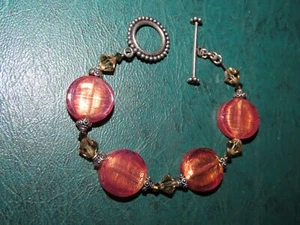 8" ORANGE GLASS BEADED BRACELET Vtg - Picture 1 of 2