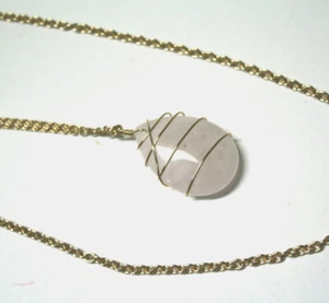 NPQ Moda Collar Cuarzo Rosa Lágrima Piedra Doble Cadena - Imagen 1 de 4