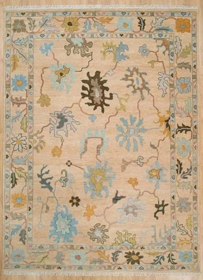 Vintage Hand-Knotted  Oushak Rug – Turkish Wool Oriental Area Carpet Decor - Image 1 of 4