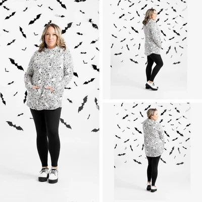 XL Lularoe Ámbar Ligero Sudadera con Capucha Halloween Floral Calavera Negro Blanco 285012 Foto 1 de 3