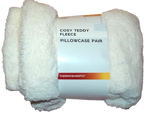 M&S 2 PACK COSY TEDDY FLEECE PILLOWCASES THERMOWARMTH STANDARD SIZE CREAM - NEW - Picture 1 of 1