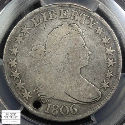 1806 Pointed 6, w/ Stem Draped Bust Silver Half Dollar 50C PCGS G Detail - Holed - Image 1 of 4