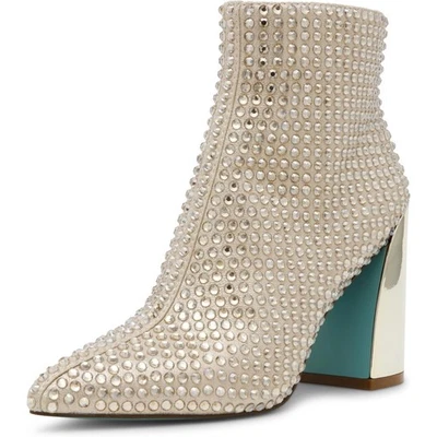 Betsey Johnson Women Colby Block Heel Ankle Booties Size US 8M Gold Rhinestones - Image 1 of 4