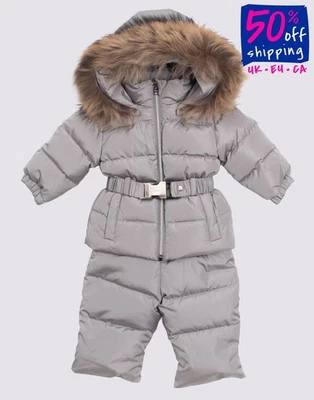 RRP€637 HERNO Baby Down 2 Piece Snowsuit Size 3-6M Grey Padded Suspenders Belted - Image 1 of 4