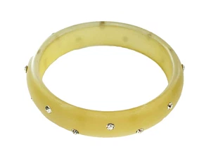  Vintage Frosted LUCITE YELLOW with CLEAR Studded RHINESTONES BANGLE Bracelet - Picture 1 of 9
