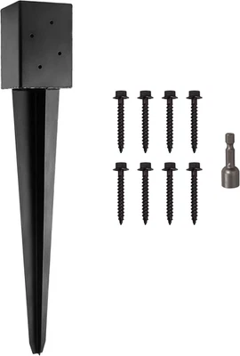 4X4 Fence Post Anchor 24' Black Powder Coated Metal Ground Spike Mailbox Post An - Image 1 of 4