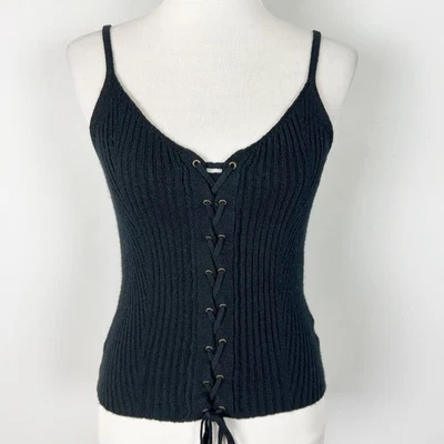 Новый американский орел свитер Майка черный ребристый шнурует вверх размер маленький женщин - Изображение 1 из 3