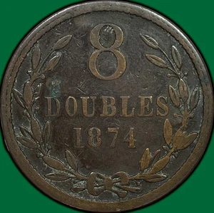 1874 Guernsey 8 Doppioni Fine F Moneta, Corrosione #29786 - Foto 1 di 3