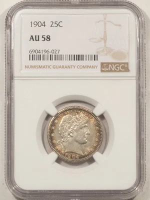 1904 BARBER QUARTER - NGC AU-58, FRESH & FLASHY - Image 1 of 3