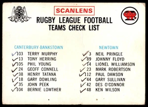 1974 Canterbury & Newtown checklist Scanlens rugby league NRL card - Picture 1 of 2