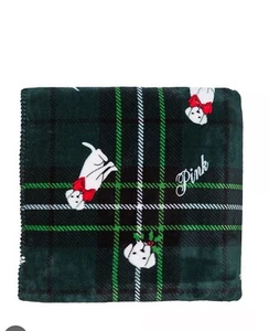 Victoria’s Secret VS PINK Green Plaid Logo Dog Christmas Holiday Fleece Blanket - Picture 1 of 3