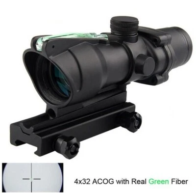 4X32 ACOG Fiber Green Illuminated Etched Reticle Rifle Scope w/20mm Rail Mount - Image 1 of 4