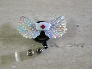 Ausweisabzeichen einziehbare Rolle Engelsflügel, Krankenschwester Hut, RN, MEDIZIN, PÄDIATRISCH, ER, NICU - Bild 1 von 5