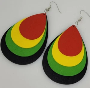 Rasta Earrings Wooden Earrings Africa Earrings Wood Earrings One Love Earrings - Picture 1 of 6