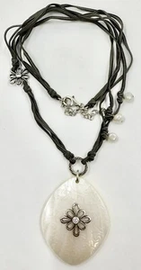 SILPADA N2226 STERLING 925 ETCHED SHELL CZ & PEARLS GRACE NOTES NECKLACE (T386) - Picture 1 of 13
