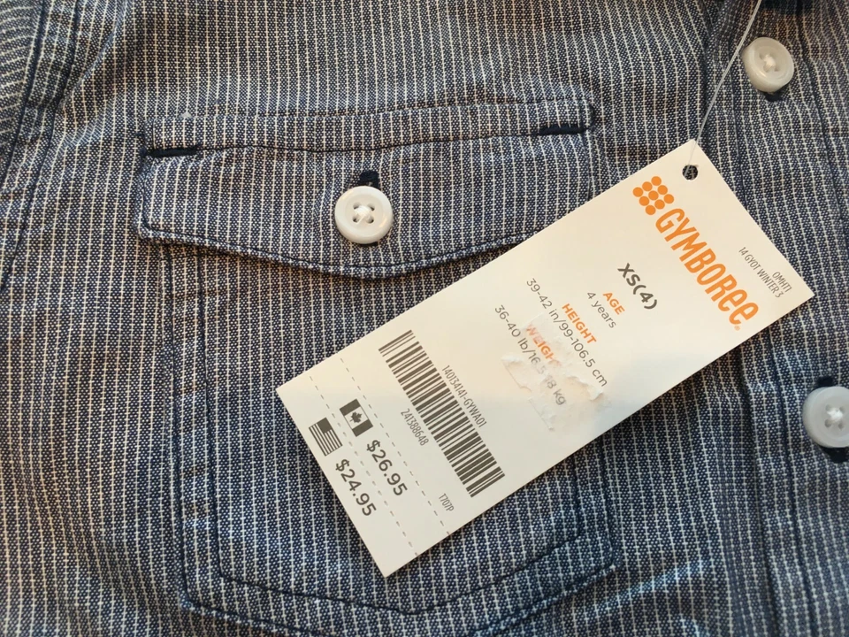 NOVA Camisa Social Gymboree Meninos XS 4 Chambray Azul e Branco Listra de Giz Manga Longa - Imagem 1 de 4